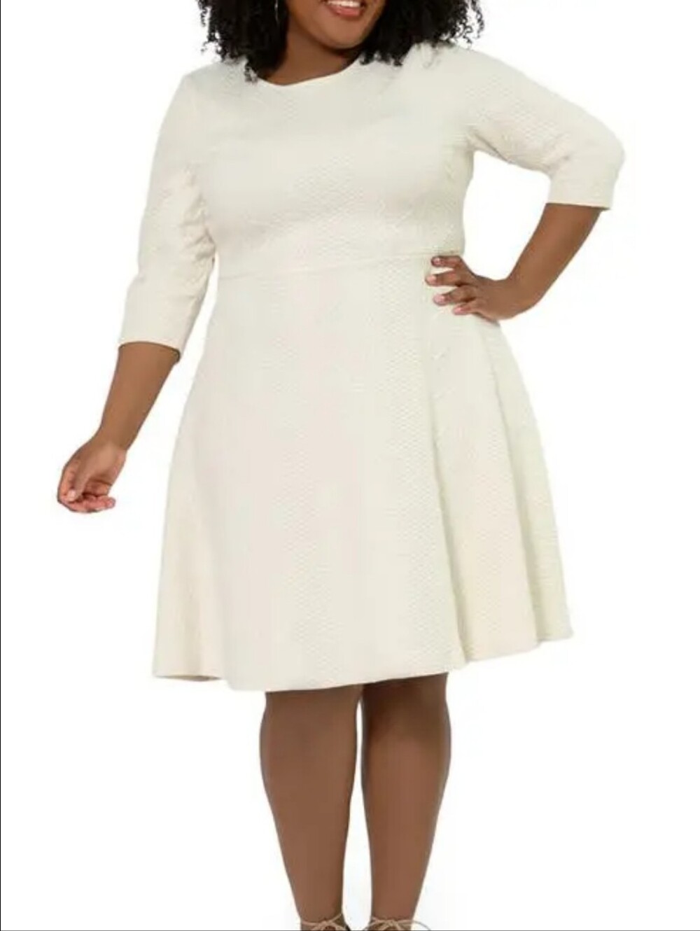 LEOTA NWT 3X Cream Textured Jacquard Popcorn Knit Dress